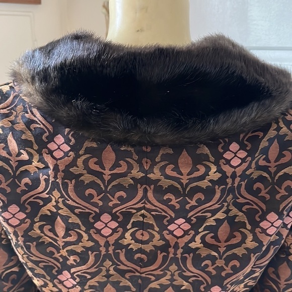 VTG nine west brown & rose gold 90’S brocade jacket removable faux fur trim 4 - Picture 5 of 15